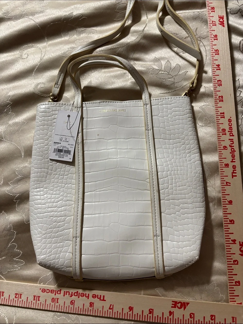 White Croc-Embossed Tote Bag with Removable Strap